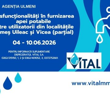 VITAL: Agenția Ulmeni –  Disfuncționalități în furnizarea apei potabile în localitățile Someș Uileac și Vicea (parțial)