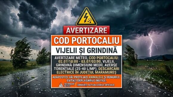 COD PORTOCALIU de intensificări ale vântului, averse însemnate cantitativ, vijelii și grindină în Maramureș COD PORTOCALIU de intensificări ale vântului, averse însemnate cantitativ, vijelii și grindină în Maramureș