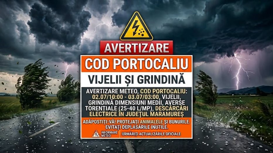 COD PORTOCALIU de intensificări ale vântului, averse însemnate cantitativ, vijelii și grindină în Maramureș COD PORTOCALIU de intensificări ale vântului, averse însemnate cantitativ, vijelii și grindină în Maramureș