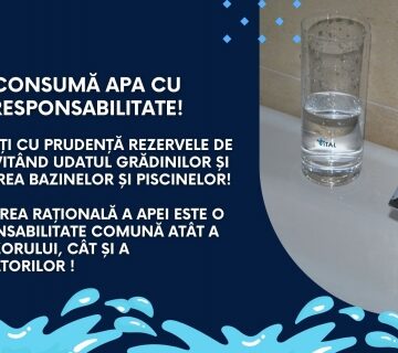 VITAL AGENȚIA TĂUȚII MĂGHERĂUȘ SEMNAL DE ALARMĂ – Consumul ridicat de apă potabilă din rețeaua publică poate lăsa mai mulți utilizatori cu presiune redusă/fără apă la robinete