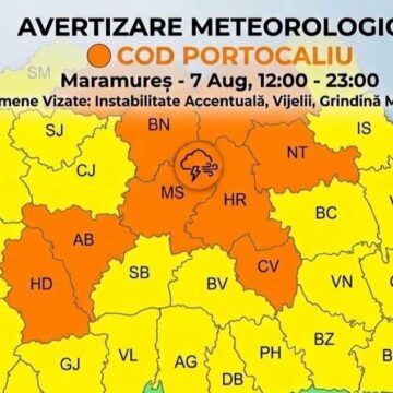 AVERTIZARE METEOROLOGICĂ: Cod portocaliu de instabilitate atmosferică accentuată, intensificări ale vântului, vijelii puternice