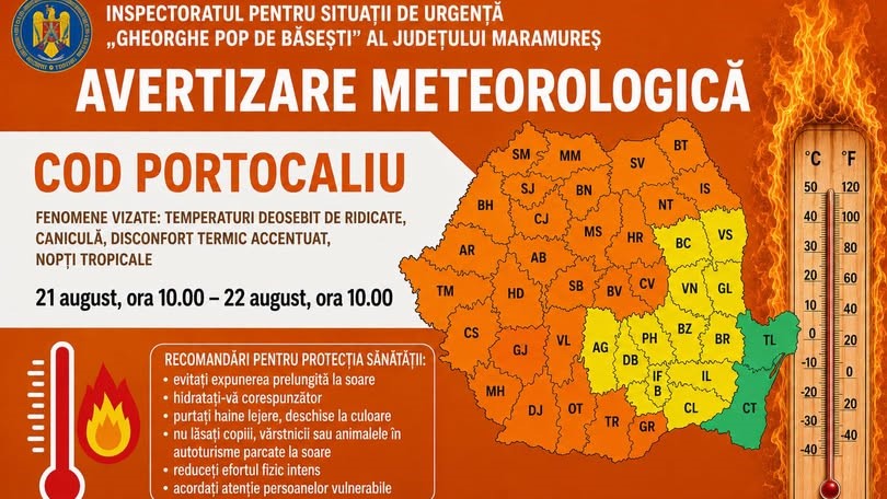 COD PORTOCALIU DE CANICULĂ în Maramureș COD PORTOCALIU DE CANICULĂ în Maramureș