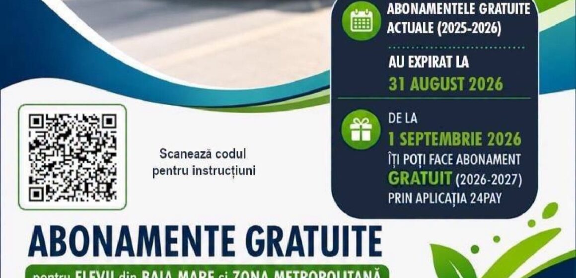 BAIA MARE: Abonamente gratuite pentru elevi în anul școlar 2026-2027