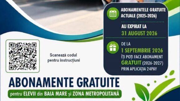 BAIA MARE: Abonamente gratuite pentru elevi în anul școlar 2026-2027
