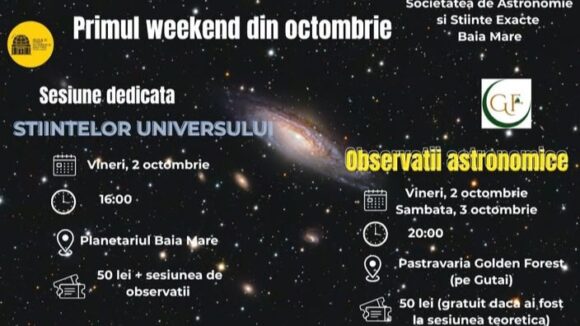 PLANETARIUL BAIA MARE: Sesiune dedicată științelor universului și observații astronomice în acest sfârșit de săptămână PLANETARIUL BAIA MARE: Sesiune dedicată științelor universului și observații astronomice în acest sfârșit de săptămână