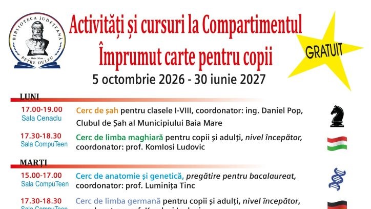 BIBLIOTECA JUDEȚEANĂ ”PETRE DULFU” BAIA MARE: Activități și cursuri gratuite BIBLIOTECA JUDEȚEANĂ ”PETRE DULFU” BAIA MARE: Activități și cursuri gratuite