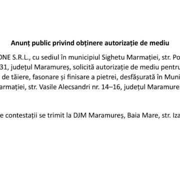 ANUNȚ PUBLIC privind obținere autorizație de mediu